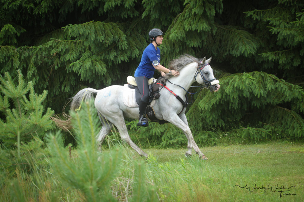 Dr Brianne Henderson riding a grey horse