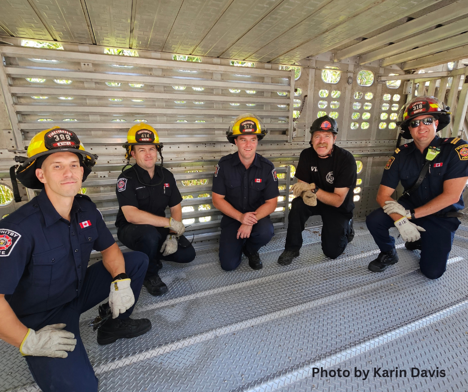 Fire Fighters in Livestock Trailer at Large Animal Emergency Rescue training by Equine Guelph  in Ashton ON Sept 2023